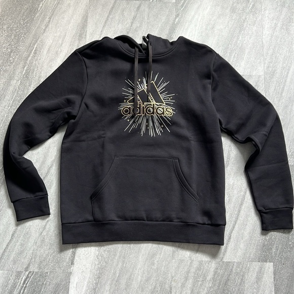 Adidas Women’s holiday hoodie size large silver gold & black soft pullover - Picture 5 of 7